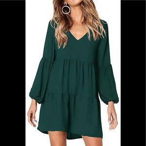 green ruffle long sleeve dress